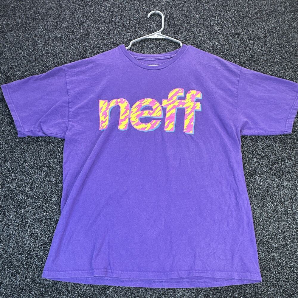 Neff Shirt Mens Large Purple Neon Logo Graphic Skate Streetwear Cotton USA Made
